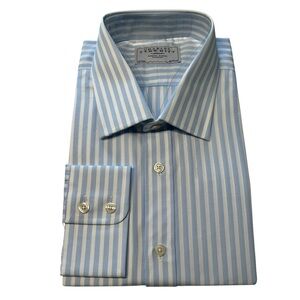 Charles Tyrewhitt Size 18/37 Button Up Dress Shirt Light Blue White Stripe NWT‎
